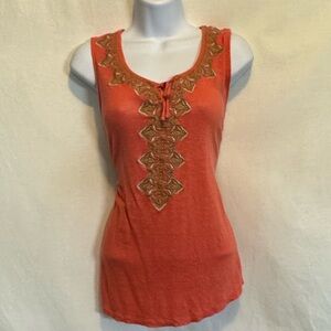 C-9 J. Jill Orange Embroidered‎ 100% Linen Sleeveless Pullover Blouse Size S